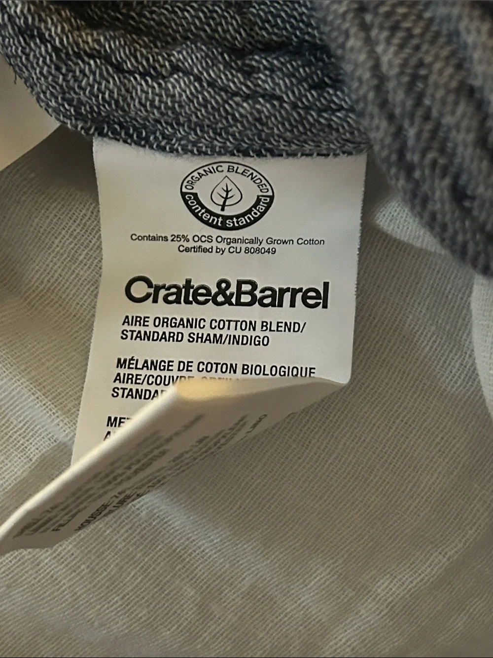 👑 Crate & Barrel Aire organic cotton standard shams Indigo